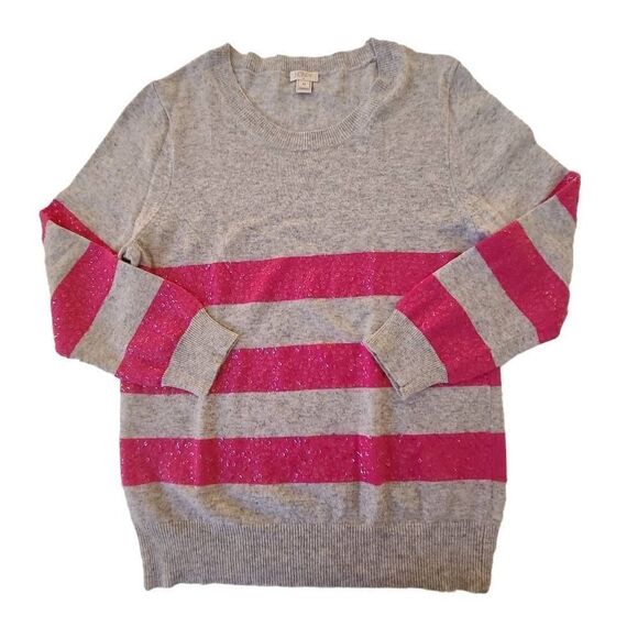 J. Crew Women's Sweater Pullover Pink Sequin Striped Merino Wool White Medium - Picture 4 of 12